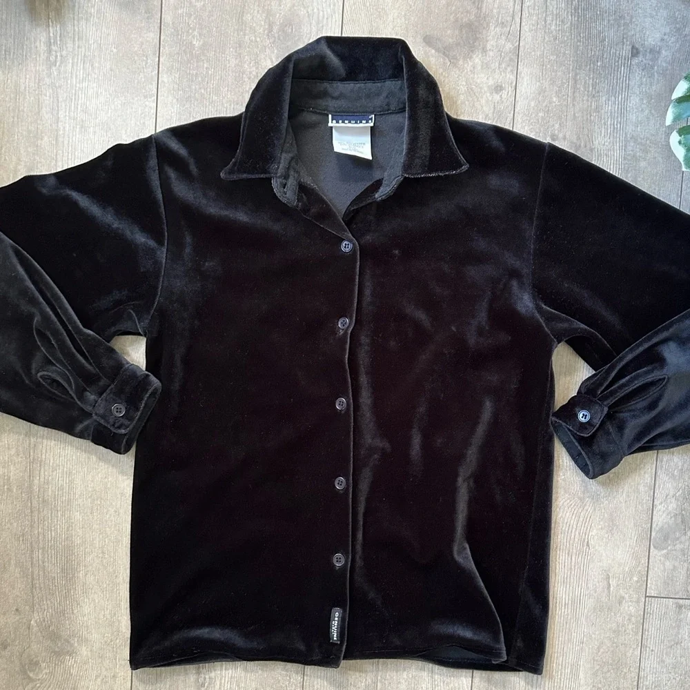 Vintage 90s Oshkosh B’Gosh Genuine Girls Luxurious Black Velvet Button Up Shirt